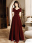 Simple V Neck Velvet Burgundy Long Prom Dress, Burgundy Long Prom Dresses