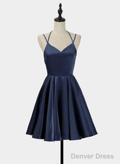 Simple V-Neckline Short Straps Halter Homecoming Dresses,Teen Dress, Summer Dress
