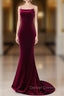 Simple Velvet Mermaid Burgundy Long Prom Dress, Burgundy Long Prom Dresses