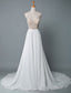 Simple Wedding Dress A Line V Neck Sleeveless Embroidered Chiffon Bridal Dresses With Train