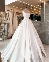 Simple Wedding Dress Satin Square Neckline Straps Ball Gown