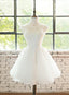 Simple White Cute Lace Short Graduation Dress, Lovely Prom Dresses
