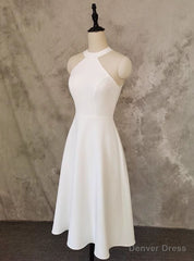 Simple White Halter Short Wedding Dress