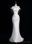 Simple White Mermaid Satin Off the Shoulder Pleats Wedding Dresses