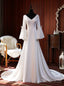 Simple White Satin V Neck Long Sleeve Wedding Dresses