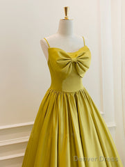 Simple Yellow Satin Short Prom Dress, Yellow Bridesmaid Dress