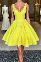 Simple yellow short prom Dresses, yellow homecoming Dresses