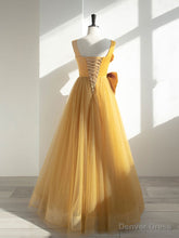 Simple Yellow Tulle Long Prom Dress, Yellow Formal Bridesmaid Dresses