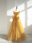Simple Yellow Tulle Long Prom Dress, Yellow Prom Bridesmaid Dresses