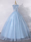 Sky Blue Ball Gowns Tulle Appliques Quinceanera Dresses