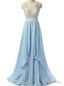 Sky Blue Beaded Prom Dress Formal Women Evening Dresses