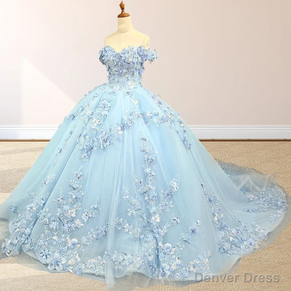 Light Blue Satin Long Ball Gown Quinceanera Dresses Princess Dress Prom Dress main image 1