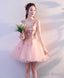 Pink V Neck Tulle Short Prom Dress Homecoming Dresses