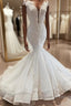 Sleeveless Beads Appliques Mermaid Wedding Dresses Sheer Tulle V neck Tulle Bridal Gown