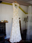 Sleeveless Lace V Neck Court Train Wedding Dresses