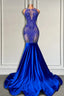 Sleeveless Royal Blue Scoop Neck Mermaid Prom Dress With Beadings