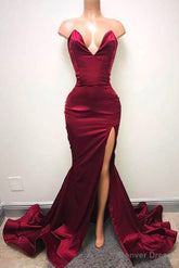 Sleeveless Sweetheart Front-Split Chic Sweep-Train Prom Party Gowns