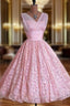 Sleeveless V Neck Knee Length Ball Gowns Lace Homecoming Dresses