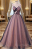 Sleeveless V Neck Long/Floor-Length Ball Gown Tulle Prom Dresses With Appliqued
