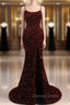 Slim Burgundy Shimmery Open Back Formal Prom Evening Dresses