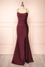 Burgundy Prom Dresses, Sheath/Column Scoop Neck Silk-like Satin Floor-length Ruffles Bridesmaid Dresses