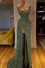 Spaghetti Starps Shinning Sequins Mermaid Prom Dresses With Split