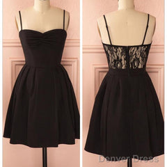 Spaghetti Strap Black Simple Lace Cheap Sexy Homecoming Dress