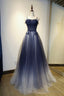 Spaghetti Strap Gradient Tulle Long Prom Dress, Blue Prom Dresses