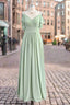 Spaghetti Strap Ruffles V Neck Chiffon Dusty Sage Green Bridesmaid Dresses