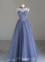Spaghetti Strap Tulle Beaded Long Prom Dress, Beautiful A Line Prom Dresses