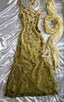 Yellow Green Gorgeous Exquisite Vintage Embroidered Spaghetti Strap Long Ball Gowns Prom Dresses Prom Gowns