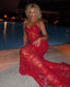 Spaghetti Straps Birthday Prom Dress Red Lace Prom Dresses