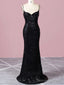 Spaghetti Straps Black Sequin Prom Dress Mermaid Skirt