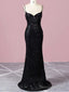 Spaghetti Straps Black Sequin Prom Dresses Mermaid Skirt