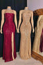 Spaghetti Straps Criss cross Long Slit Sequins Mermaid Prom Dresses