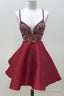 Spaghetti Straps Dark Red Short Prom Dress Homecoming Dresses