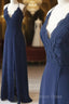 Spaghetti Straps Floor Length Navy Blue Lace Prom Dress, Navy Blue Lace Prom Bridesmaid Dresses