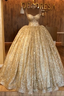 Spaghetti Straps Gold Beaded Lace Prom Dresses Luxurious Ball Gowns Princess Open Back Prom Gown