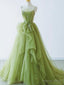 Spaghetti Straps Green Tulle Long Prom Dress, Green Tulle Long Prom Dresses