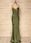 Spaghetti Straps Olive Green Sheath Prom Dress