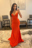 Spaghetti Straps Orange Long Prom Dresses with Criss Cross Back