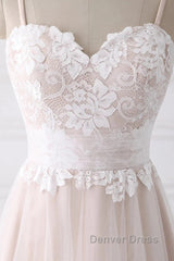 Spaghetti Straps Pink A-Line Floor Length Wedding Dresses