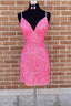 Spaghetti Straps Pink Sequins Short Homecoming Dresses with Criss Cross Back