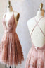 Spaghetti Straps Short Pink Homecoming Dresses Criss Cross Back