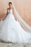 Spaghetti Straps V Neck Lace Organza Tiered A Line Wedding Dresses
