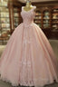 Spaghetti Straps V Neck Pink Tulle Wedding Dresses Ball Gown