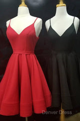 Spaghetti Straps V-Neck Satin Homecoming Dresses Ball Gown Party Dresses