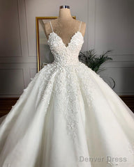 Spaghetti Straps Wedding Dress Ball Gown Appliques