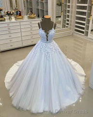 Spaghetti Straps Wedding Dress Ball Gown Lace Beaded