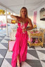 Spaghetti Straps Pink Chiffon Prom Dress, Hi lo Long Prom Dresses